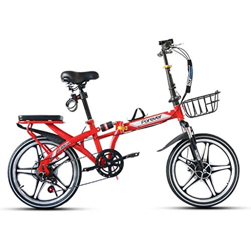 Folding Bike : YHNMK Folding Bike 16 Inch Wheels Adult, Shock-absorbing Variable 6 Speed Lightweight MTB Dual Suspension Bicycle, Dual Disc Brake, Male and Female Foldable Bikes