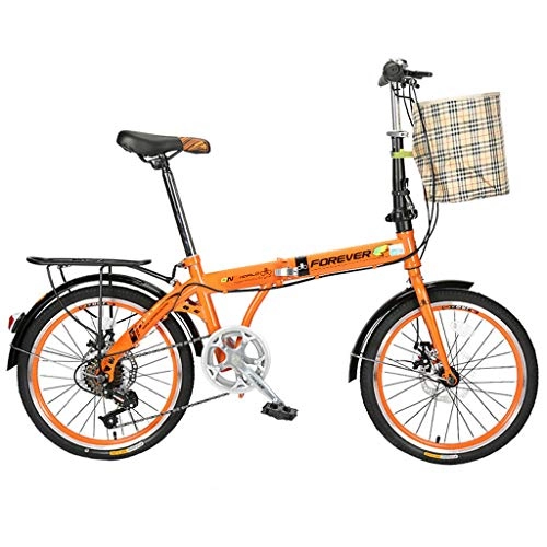 Folding Bike : YHNMK Folding Bike 20 Inch 7 Speed, Shock Dual Disc Brakes Student Bicycle Small Portable Bicycle, Ultra Light Variable Speed, Women Men Travel Outdoor Adjustable Bicycle