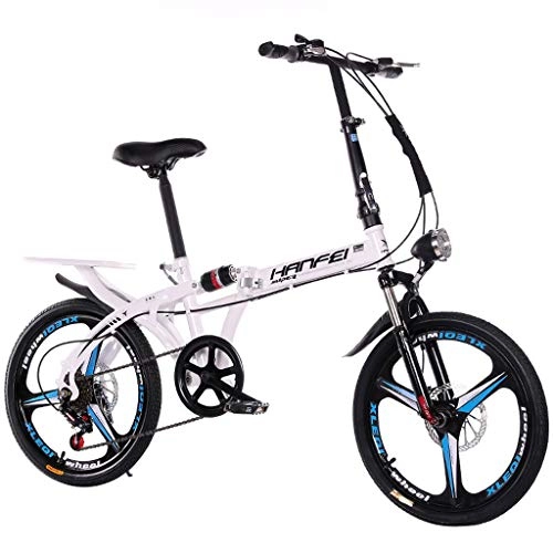 Folding Bike : YHNMK Folding Bike 20", Shock-absorbing Variable 6 Speed With LED Lighting and Double Disc Brake Bike, Adult Student Small Portable Folding Bicycle
