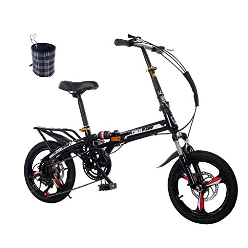 Folding Bike : YHNMK Folding Bike 7 Speed, Suspension Bicycle Small Portable Bicycle High Carbon Steel Frame, Male and Female Foldable Bikes