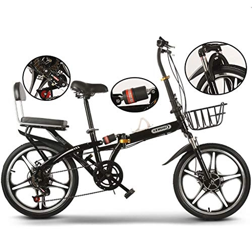Folding Bike : YHNMK Folding Bike Unisex Folding Bicycle, 6 Speed Double Disc Brake Bike, Lightweight Mini Bick, High Carbon Steel Frame Shock-absorbing