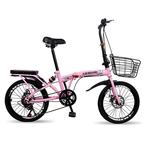 Folding Bike : YICOL Folding Bike 20 Inch, 6 Speed Bicycle, Damping for Students Adult (Black / White / Blue / Pink)