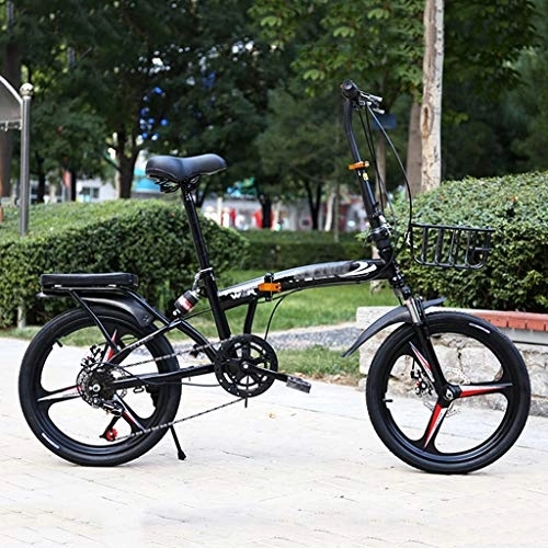 Folding Bike : YICOL Folding Bike, Variable Speed Bicycle - Steel Frame, 6 Speed, Dual Disc Brake, 20 Inch Anti-Skid Tire - for Students Urban Commuters (Black / White / Blue / Pink)