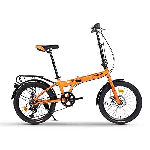 Folding Bike : YISHENG 120 Cm Folding Bike, Labor-saving Six-speed Transmission, 20-inch Tires, Easy To Travel(Color:Orange)
