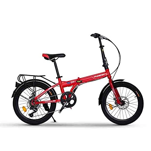 Folding Bike : YISHENG Universal 120cm Folding Bike, Super Wear-resistant Tires, Six-speed Transmission, 20-inch Wheels(Color:red)