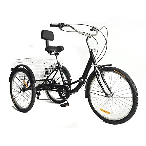 Folding Bike : YISSALE Foldable Adult Tricycle 24 Inch 3-wheel Bike with Basket Seniors Trike Bike 7 Speed Folding Black for Outdoor Sports