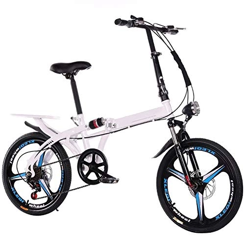 Folding Bike : YJXD 20 Inch Folding Bicycle Variable Speed Adult Bicycle High Carbon Steel Folding Bicycle (Color : White, Size : Variable speed)