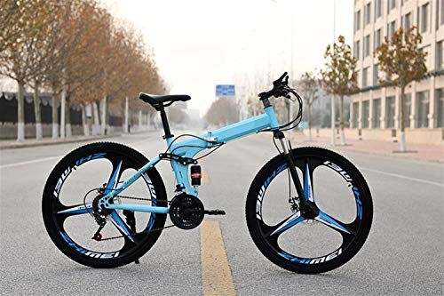 Folding Bike : YJXD Folding Mountain Bike Adult Variable-speed Bicycle A Folding Bike Suitable For Outdoor Riding At Work And School (Color : Sky blue, Size : 26 inch 27 speed)