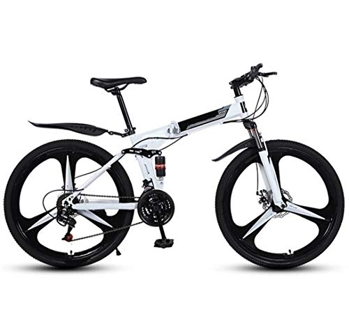 Folding Bike : YJXD Folding Mountain Bike Shock-absorbing Bicycle 26-inch Variable Speed Student Adult Bicycle Suitable For Work, School, Outdoor Riding (Color : White, Size : 21 speed)