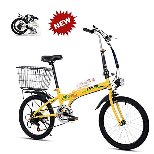 Folding Bike : YLCJ Ultralight leisure folding bike, 20 inch, for bicycle, for bicycle, for adult, male, female, yellow