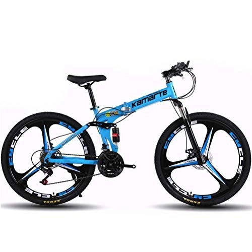 Folding Bike : YOUSR 24 Inch Overall Wheel 27 Speed Unisex Dual Suspension Folding Road Mountain Bikes Blue