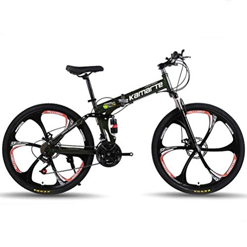Folding Bike : YOUSR 24 Inch Wheel Folding High-carbon Steel City Road Bicycle, Hybrid Commuter City Mountain Bike Armygreen 27 Speed