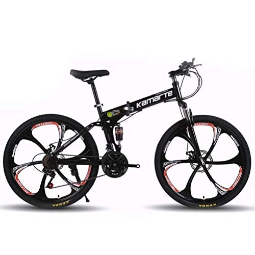 Folding Bike : YOUSR 24 Inch Wheel Folding High-carbon Steel City Road Bicycle, Hybrid Commuter City Mountain Bike Black 21 Speed