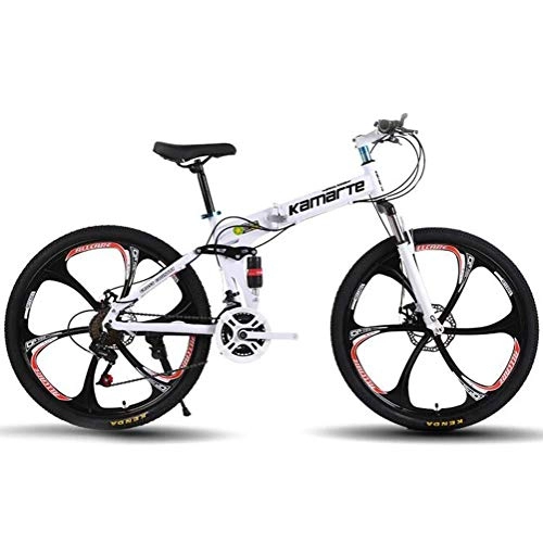 Folding Bike : YOUSR 24 Inch Wheel Folding High-carbon Steel City Road Bicycle, Hybrid Commuter City Mountain Bike White 21 Speed