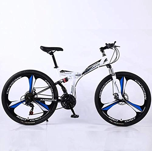 Folding Bike : YOUSR 26 Inch Folding Mountain Bike, 21 Speed Shock Absorption Shifting Soft Tail Road Bicycle White
