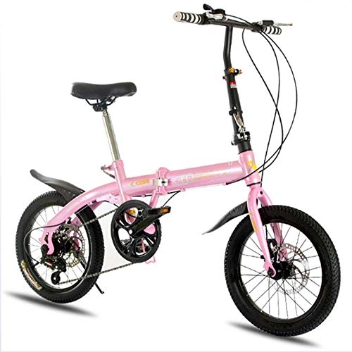Folding Bike : YOUSR Lightweight Carbon Steel Folding City Bicycle - 16 Inch Variable Speed Double Speed Disc Brake Mute Mini Bicycle Pink