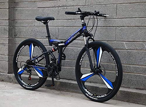 Folding Bike : YOUSR Shock Absorption Shifting Soft Tail Mountain Bike Bicycle 26 Inch 24 Speed Mens MTB Black Blue