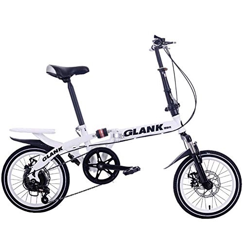 Folding Bike : YOUSR Variable Speed Folding Bike, Ladies Folding Bike with 16 Inch Shock Absorber for Adults, Pupils, Kids White
