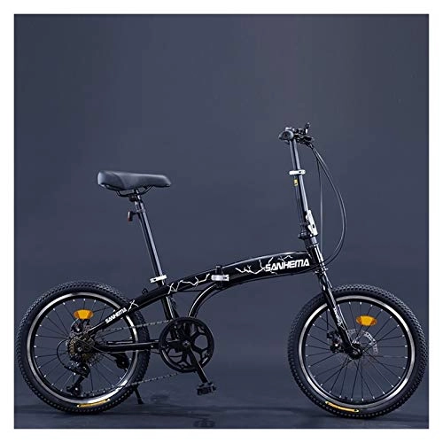Folding Bike : youwu 7 speed Folding Bike 20 inch for Adults Teens Double Disc Brake Portable Mini Bicycle Foldable Road Bike Student Bicicleta (Color : Black)