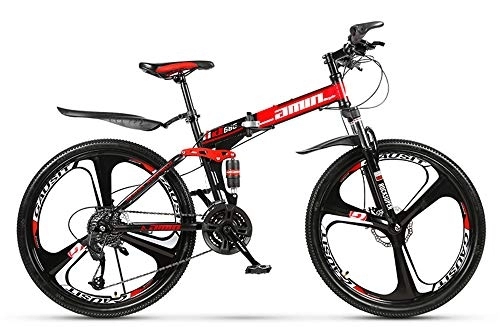 Folding Bike : YQ&TL Adult Mountain Bike, 26 inch 21 / 24 / 27 / 30 Speed Folding Bicycle Full Suspension MTB ​​Gears Dual Disc Brakes Mountain Bicycle, High-carbon Steel Outdoors Mountain Bike A 24 speed