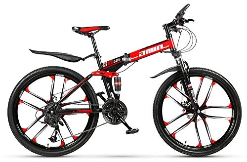 Folding Bike : YQ&TL Adult Mountain Bike, Folding Mountain Trail Bike High Carbon Steel Outroad Bicycles, 26'' 21 / 24 / 27 / 30Speed Bicycle Full Suspension MTB Gears Dual Disc Brakes Mountain Bicycle A 21 speed