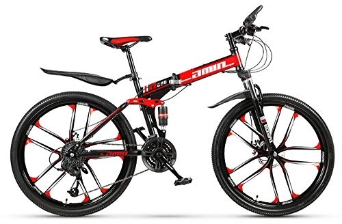 Folding Bike : YQ&TL Adult Mountain Bike, Folding Mountain Trail Bike High Carbon Steel Outroad Bicycles, 26'' 21 / 24 / 27 / 30Speed Bicycle Full Suspension MTB Gears Dual Disc Brakes Mountain Bicycle A 24 speed