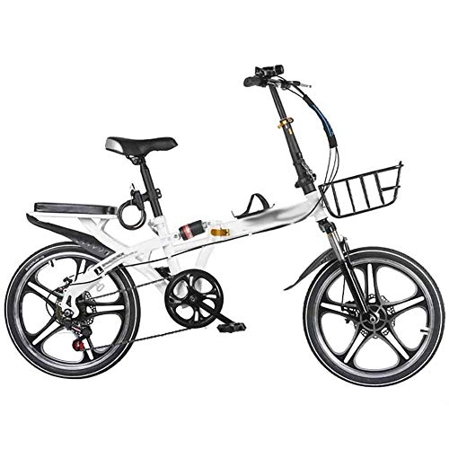 Folding Bike : Yqihy Camp Adult Folding Bike 16 inch for Men Women Aluminum 6 Speed Shimano Gears Disc Brake with Magnets Thunderbolt, White
