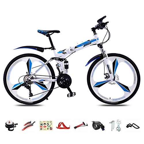 Folding Bike : YRYBZ Foldable Bicycle 26 Inch, 30-Speed Folding Mountain Bike, Unisex Lightweight Commuter Bike, MTB Full Suspension Bicycle with Double Disc Brake / Blue / A wheel