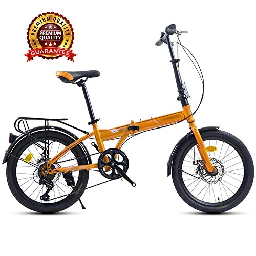 Folding Bike : YRYBZ Mountain Bike Folding Bikes, 7-Speed Bicycle, 20 Inch Off-Road Variable Speed Bikes for Men And Women, Double Disc Brake / Orange