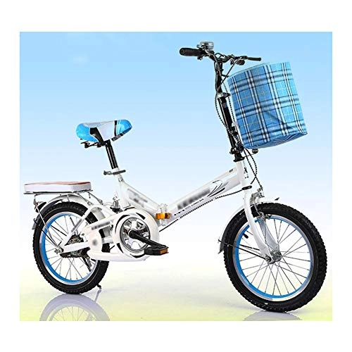 Folding Bike : YSHCA 20 Inch Single Speed Folding Bike, Low Step-Through Steel Frame Foldable Compact Bicycle with Rack and Carrying Bag for Adults, Blue-C