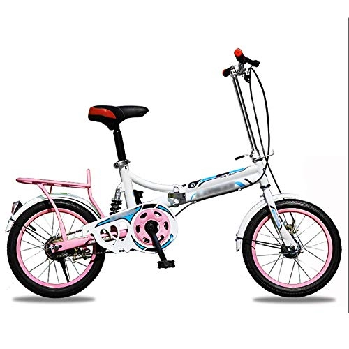 Folding Bike : YSHCA 20 Inch Single Speed Folding Bike, Low Step-Through Steel Frame Foldable Compact Bicycle with Rack and Comfort Saddle Urban Riding and Commuting, Pink