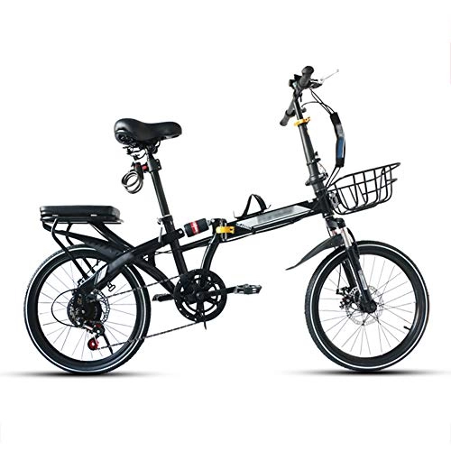 Folding Bike : YSHCA16 Inch Folding Bike, 7 Speed Low Step-Through Steel Frame Foldable Compact Bicycle with Rack Comfort Saddle and Fenders Urban Riding and Commuting, Black-C