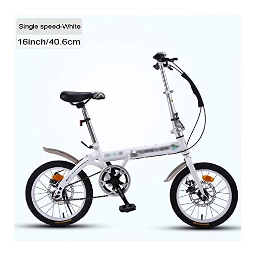 Folding Bike : YSHCA16 Inch Folding Bike, Single Speed Low Step-Through Steel Frame Foldable Compact Bicycle with Fenders and Comfort Saddle Urban Riding and Commuting, White