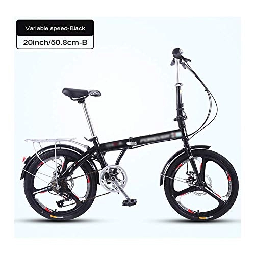 Folding Bike : YSHCA20 Inch Folding Bike, 7 Speed Low Step-Through Steel Frame Foldable Compact Bicycle with Fenders and Comfort Saddle Urban Riding and Commuting, Black-B