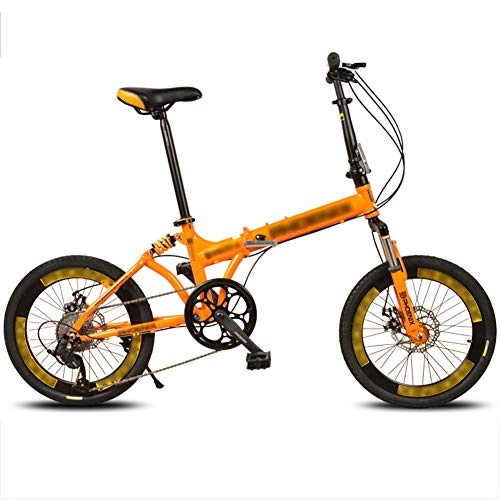 Folding Bike : YSHCA20 Inch Folding Bike, 8 Speed Low Step-Through Steel Frame Foldable Compact Bicycle with Comfort Saddle and Rack for Adults, Orange-A