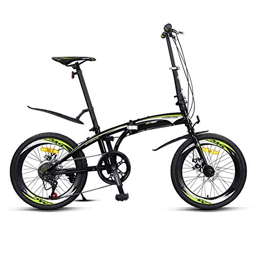Folding Bike : YSHCA7 Speed Folding Bike, 20 Inch Foldable Compact Bicycle with Low Step-Through Steel Frame Comfort Saddle and Fenders for Adults, Black