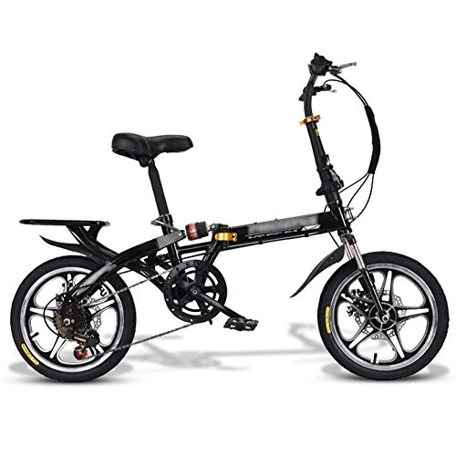 Folding Bike : YSHCAFolding Bike, 20 Inch 7 Speed Low Step-Through Steel Frame Foldable Compact Bicycle with Rack Comfort Saddle and Fenders for Adults, Black-C