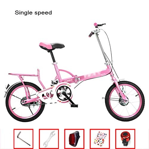 Folding Bike : YSHCAFolding Bike, with Rack 16 Inch Low Step-Through Steel Frame Foldable Compact Bicycle Urban Riding and Commuting, Pink-A