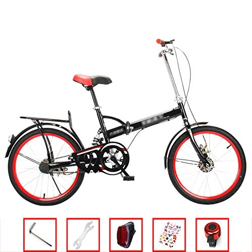 Folding Bike : YSHCAFolding Bike, with Rack 20 Inch Single Speed Low Step-Through Steel Frame Foldable Compact Bicycle Urban Riding and Commuting, Black-A