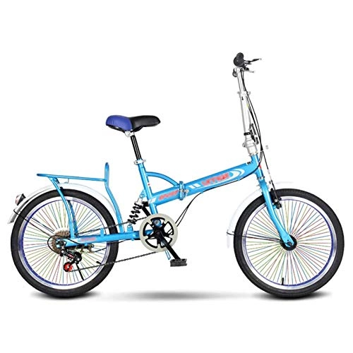 Folding Bike : YSHUAI 20 Inch Folding Bike - 6-Speed Mini Compact Wheel, Front And Rear Fenders, Suitable for Students Office Workers Urban Commuter Bicycle, Blue