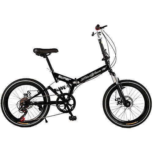 Folding Bike : YSHUAI 20-Inch Folding Bike for Adult Men And Women, Mini Lightweight Folding Bike with Variable Speed, Dual Disc Brakes, for Students in Urban Environments, Black