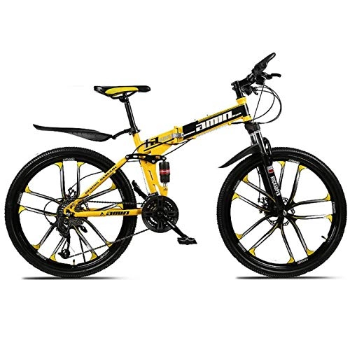 Folding Bike : YSHUAI MTB Folding Bike Cross Trekking Bikes, Folding Bike Foldable Sports, Mountain Bike, Outdoor Fitness, Leisure Cycling for Men, Women, Girl, Suitable for Boys, Yellow