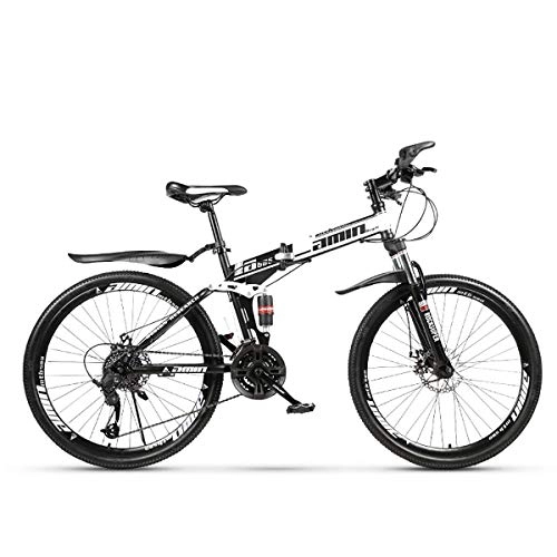 Folding Bike : YuCar Folding Mountain Bike 24 inch Wheels, 21 / 24 / 27 / 30 Speeds Off-road Bicycle, High Carbon Soft Tail Bike with Dual Disc Brakes and Shock Absorber, Black, 21Speed