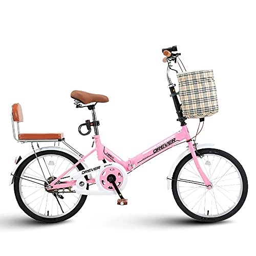 Folding Bike : YUEGOO Foldable Bike Adult Portable City Bicycle, Carbon Steel Bicycle Unisex Folding Bicycle, Folding Bike for Men Women Students and Urban Commuters / Pink / 20 inch Single Speed
