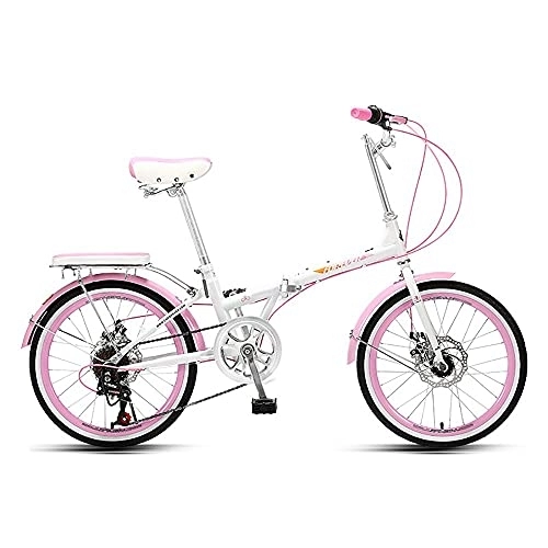 Folding Bike : YUEGOO Folding Bicycle, Bikes for Adults, Carbon Steel Foldable Bicycle Small Unisex Folding Bicycle 7-Speed Variable Speed, Adult Portable Bicycle City Bicycle / Pink / 20Inch