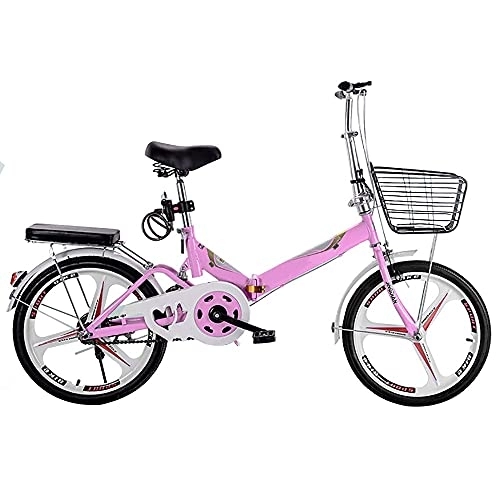 Folding Bike : YUEGOO Folding City Bike Bicycle for Adults, Lightweight Alloy Folding Bicycle City Commuter Variable Speed Bike, Foldable Urban Bicycle Cruiser with Quick-Fold System / Pink / 20Inch
