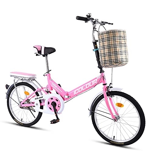 Folding Bike : YUEGOO Folding City Bike, Mini Portable Student Comfort Speed Wheel Folding Bike for Men Women Lightweight Folding Casual Bicycle, City Compact Urban Commuters / Pink / 20Inch