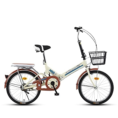 Folding Bike : YUEGOO Lightweight Alloy Folding City Bike Bicycle for Men and Women, Light Work Variable Speed Double Disc Brakes City Retro Bike with Rear Lights and Car Basket / Yellow / Single Speed