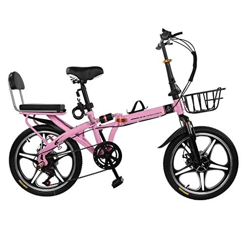Folding Bike : YUHT 16-inch / 20-inch Compact Women's Bike Portable Cruiser Bike Male Adult Variable Speed Folding Bike For Student Work Bike (Color : Pink, Size : 20") Unicycle