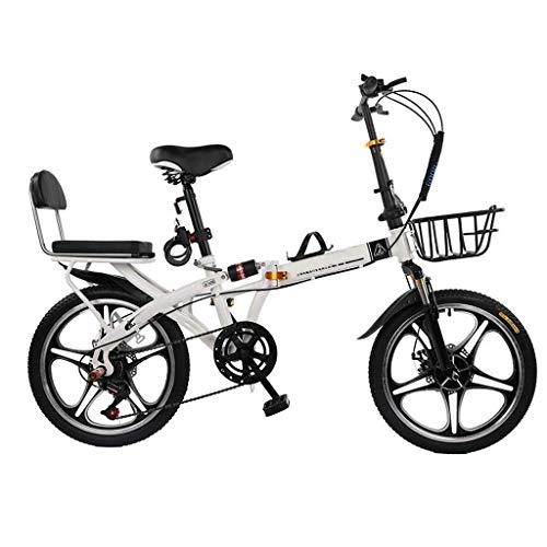 Folding Bike : YUHT 7 Speed Shock Absorption Folding Bike, Comfortable Women's Bike, beach Cruiser Bike, Folding City Bike With Double Disc Brake For Adult, Student Commuter (Color : White, Size : 20") Unicycle
